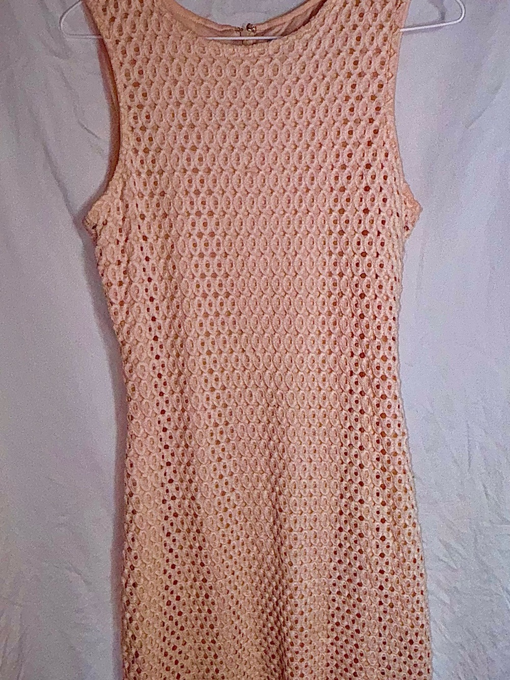 Sleeveless Peach Crochet Knit Sheath Dress